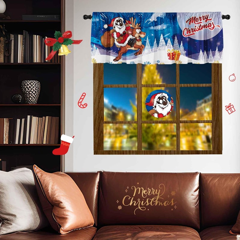 SUNWISHA African-American Father Christmas Santa Claus Windows Valances - Festive Farmhouse Kitchen Short Curtain Valances with Rod Pocket - 52x18inch Xmas Pine Tree Snowy Window Topper Decoratio - Image 4